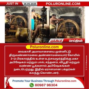 திருவண்ணாமலை அண்ணாமலையார் கோயிலில் வைகாசி அமாவாசையை முன்னிட்டு உற்சவமூர்த்திக்கு மகா அபிஷேகம்!